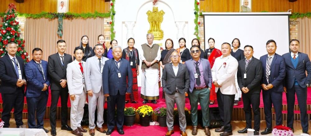 Nagaland Governor felicitates Team Better Dimapur and Hokato Hotzhe Sema at the 116TH episode of Mann Ki Baat screening on November 24. (Photo Courtesy: PRO Raj Bhavan)